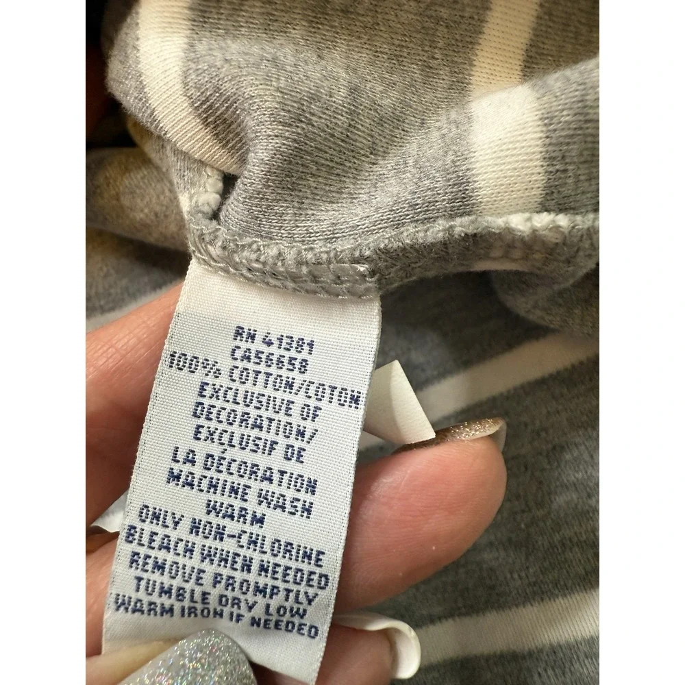 Polo by Ralph Lauren Mens Long Sleeve Gray‎ White Stripe Polo Shirt Navy Logo XL